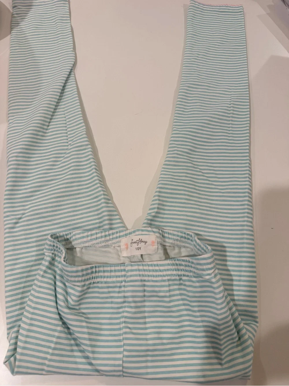 SweetHoney Girls' Pink Heart Print Tunic & Stripe Leggings Set Size 10 EUC
